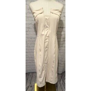 NWT Showpo strapless Cream midi dress prominent contrast topstitching Size 12
